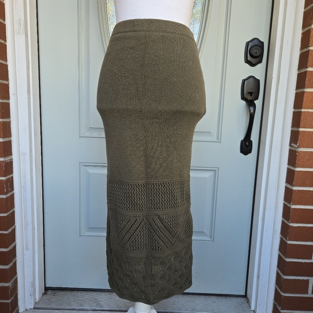House Of Harlow Olive Green Knit Midi Skirt